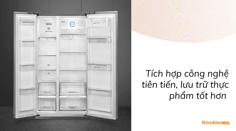 Tích hợp công nghệ tiên tiến lưu trữ thực phẩm tốt hơn Tủ lạnh SIDE-BY-SIDE độc lập SMEG SBS660X 535.14.998